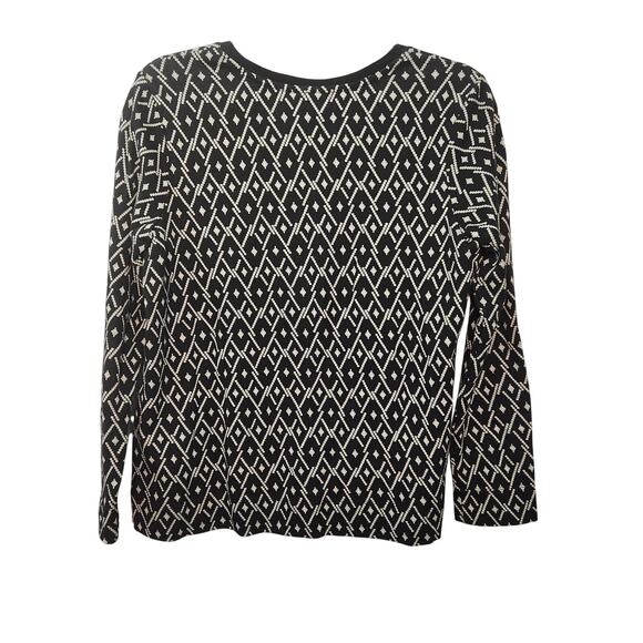 J. Jill Black & White Argyle Pullover Jersey Sweater Women's Petite S - Picture 9 of 9